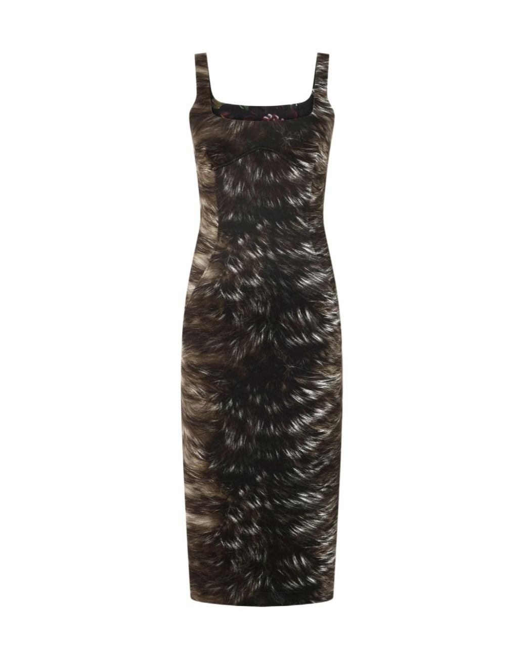 Roberto Cavalli Black Midi Fur-Print Sleeveless Dress