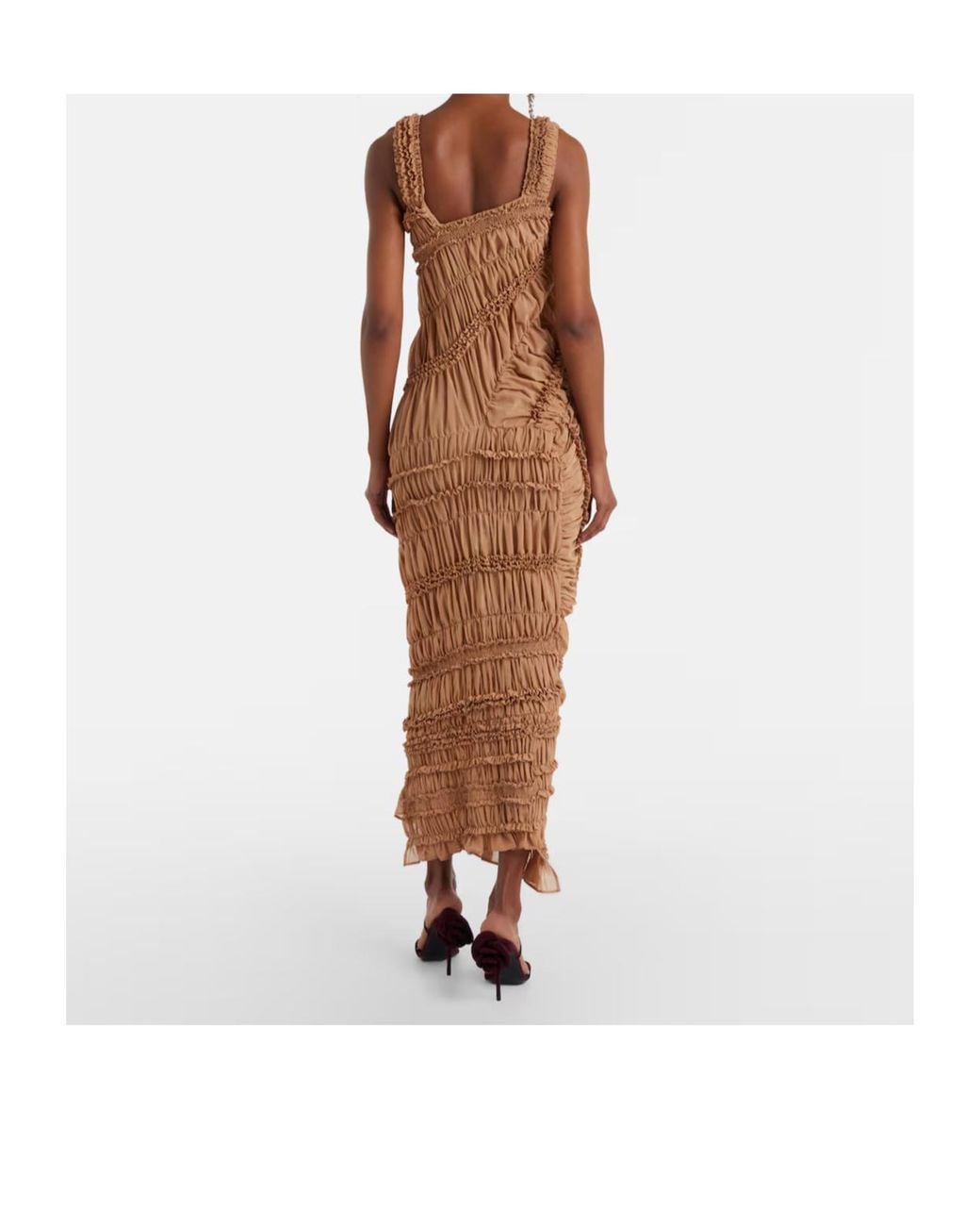 Magda Butrym Brown Ruched Ruffled Cotton Maxi Dress