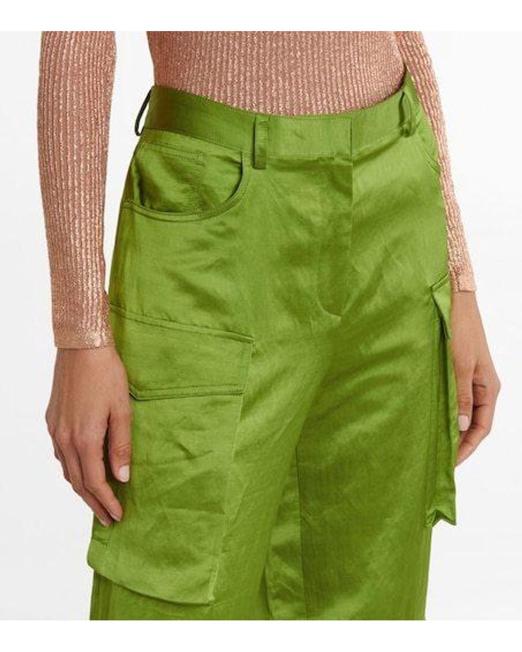 Tom Ford Green High-Rise Satin Cargo Pants