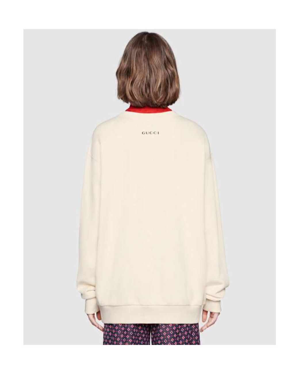 Gucci White Round-Collar Embroidered Sweatshirt
