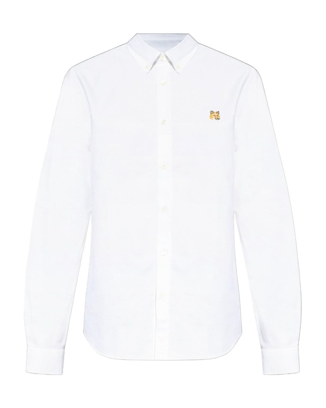 Maison Kitsuné White Maison Kitsuné Fox Head Embroidered Long-Sleeved Shirt for men