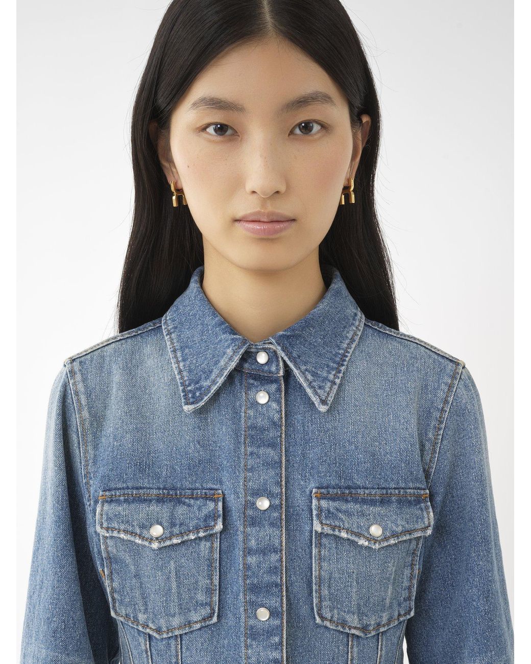 Chloé Blue Chloé Corset Detailed Western Shirt