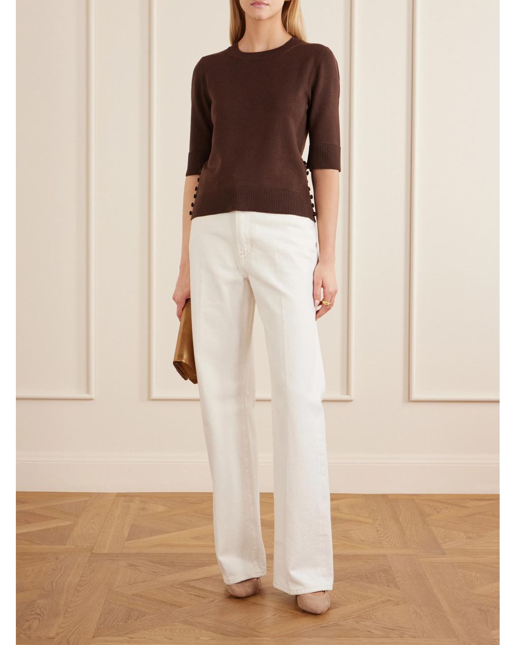 Oscar de la Renta Brown Button-Detailed Wool Sweater