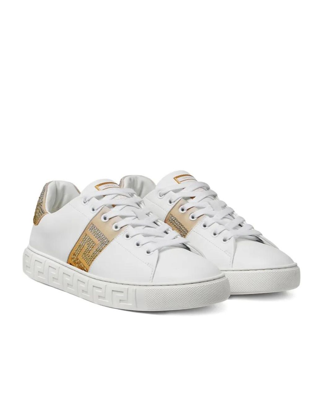 Versace White Crystal Greca Sneakers
