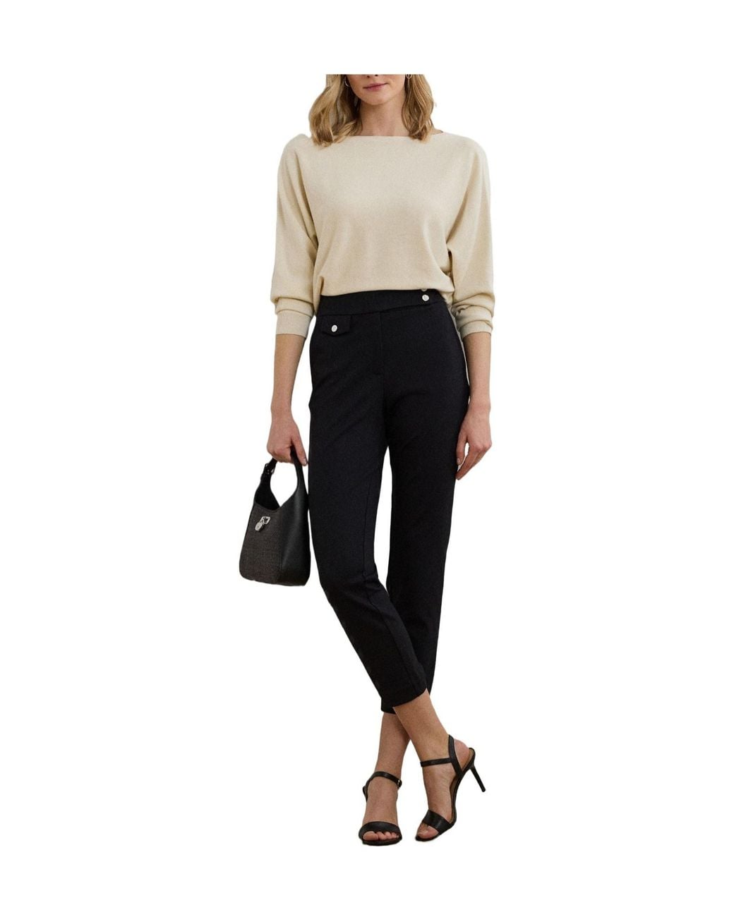 Ralph Lauren Black Solid Color Straight Leg Trouser