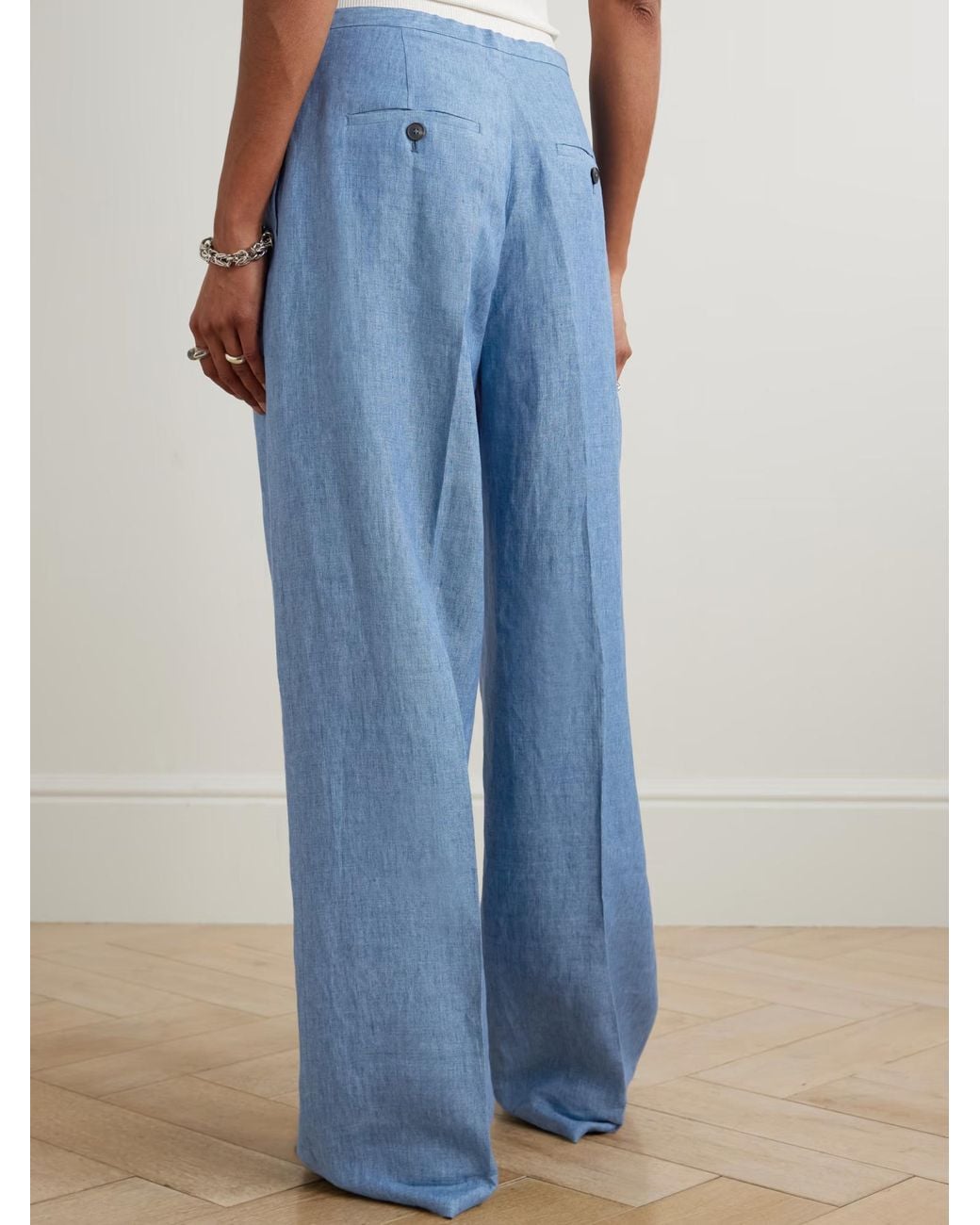 Rohe Blue Linen Wide-Leg Casual Pants