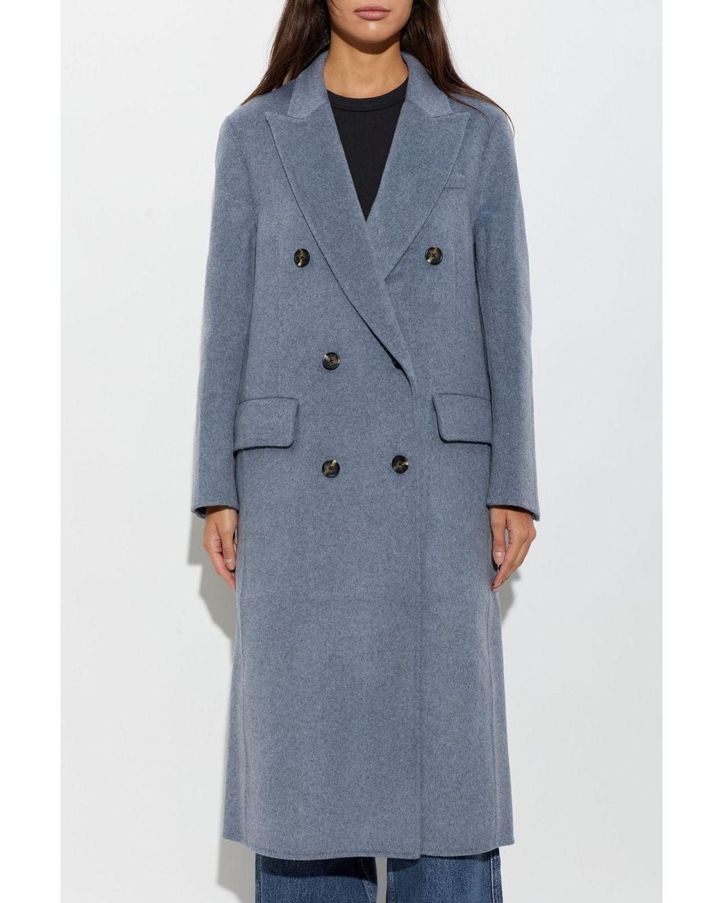 Rag & Bone Blue Double-Breasted Long Coat