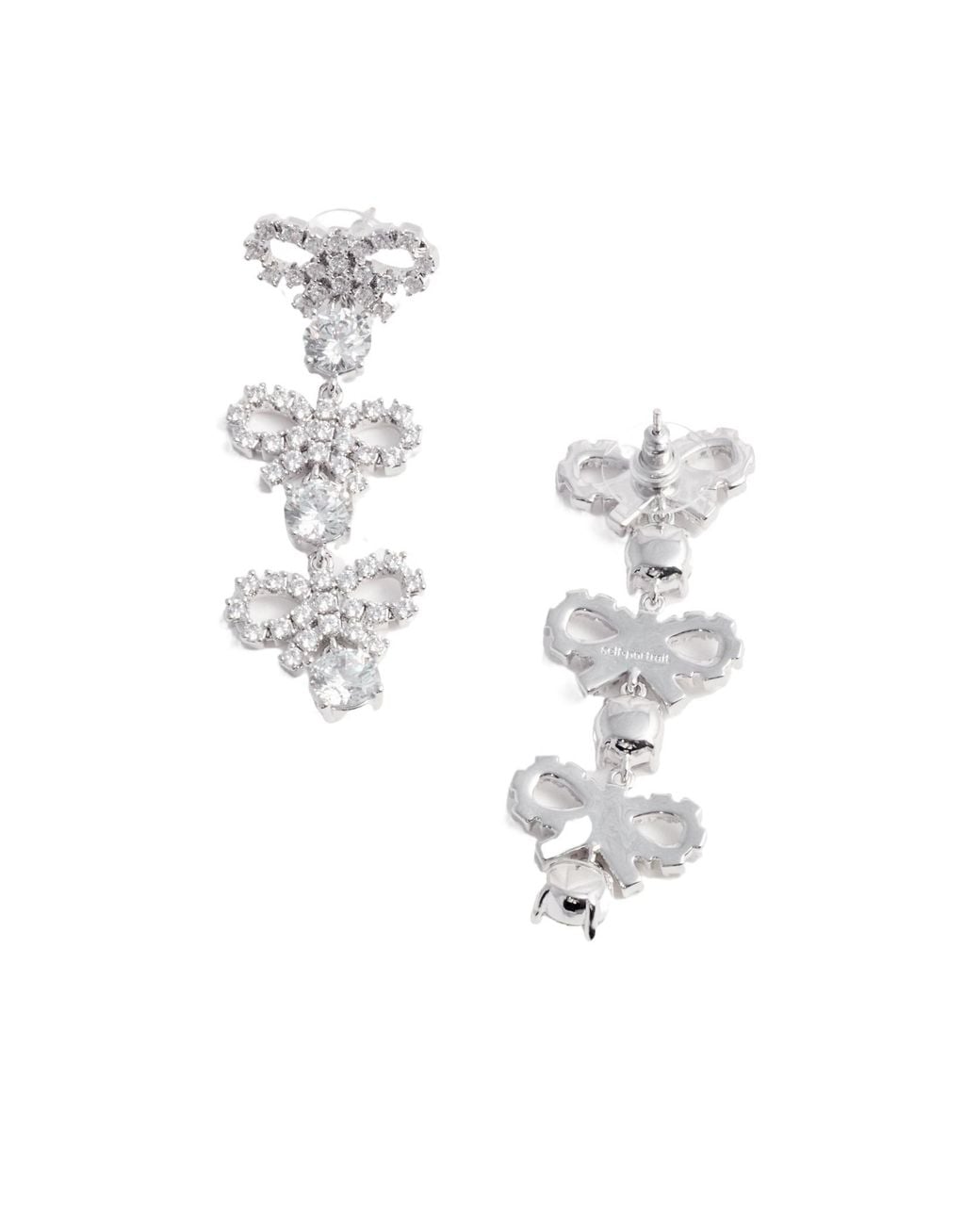 Self-Portrait White Embellished Micro Bow Tiered Earrings