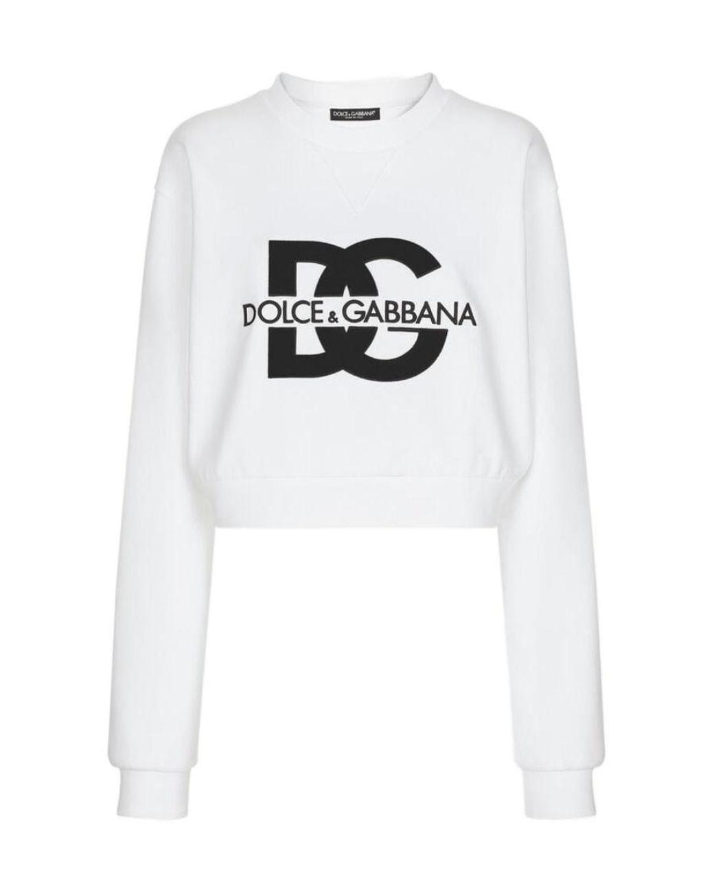Dolce & Gabbana White Cotton Blend Logo Crewneck Sweatshirt