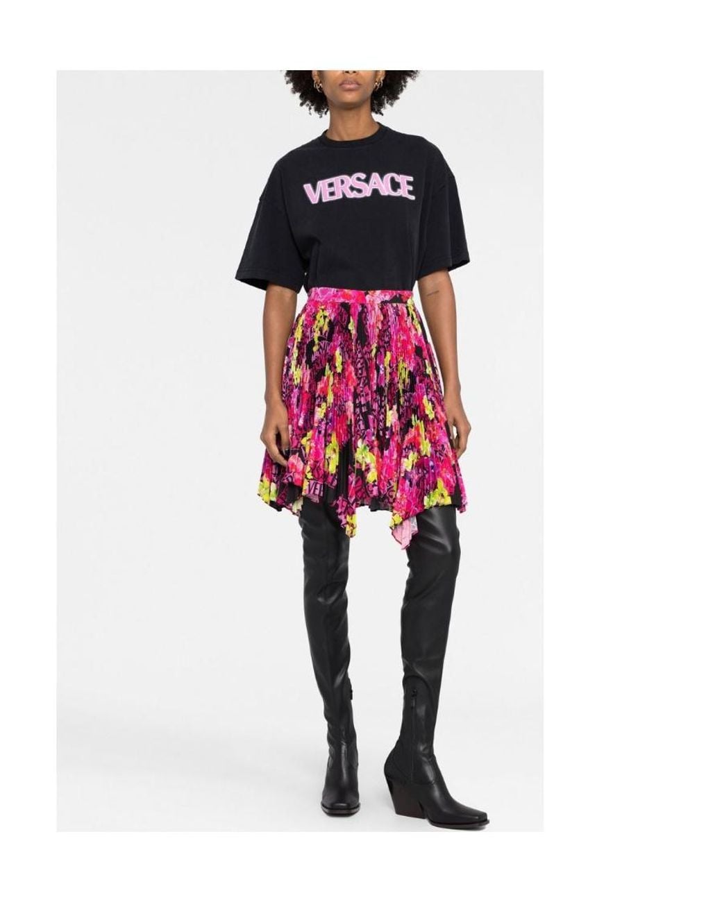 Versace Multicolor Off-Shoulder Long-Sleeve Bodysuit