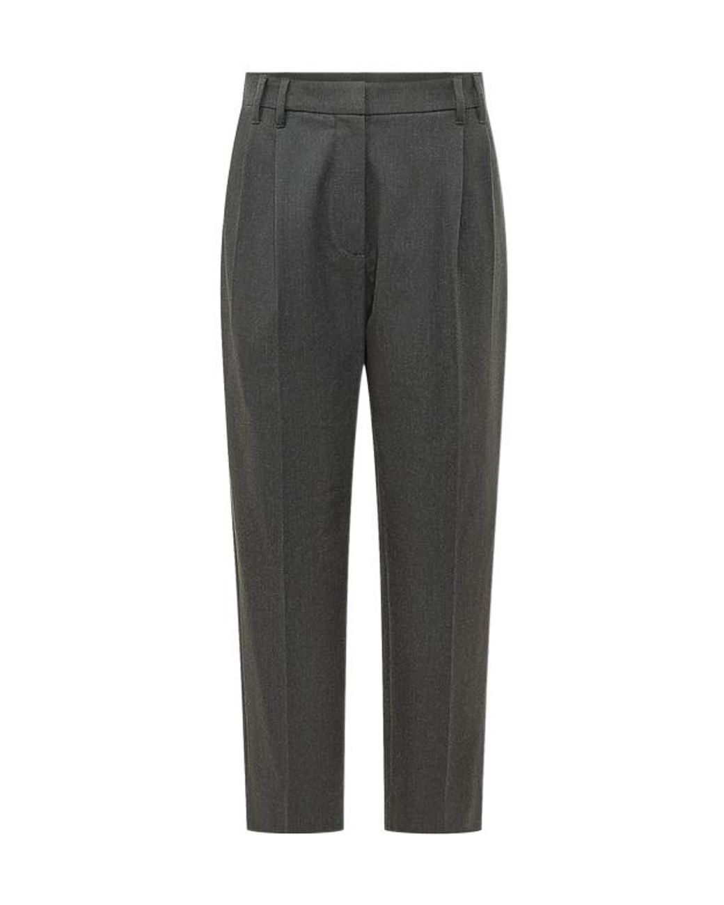 Brunello Cucinelli Gray Pleated Straight Leg Pants