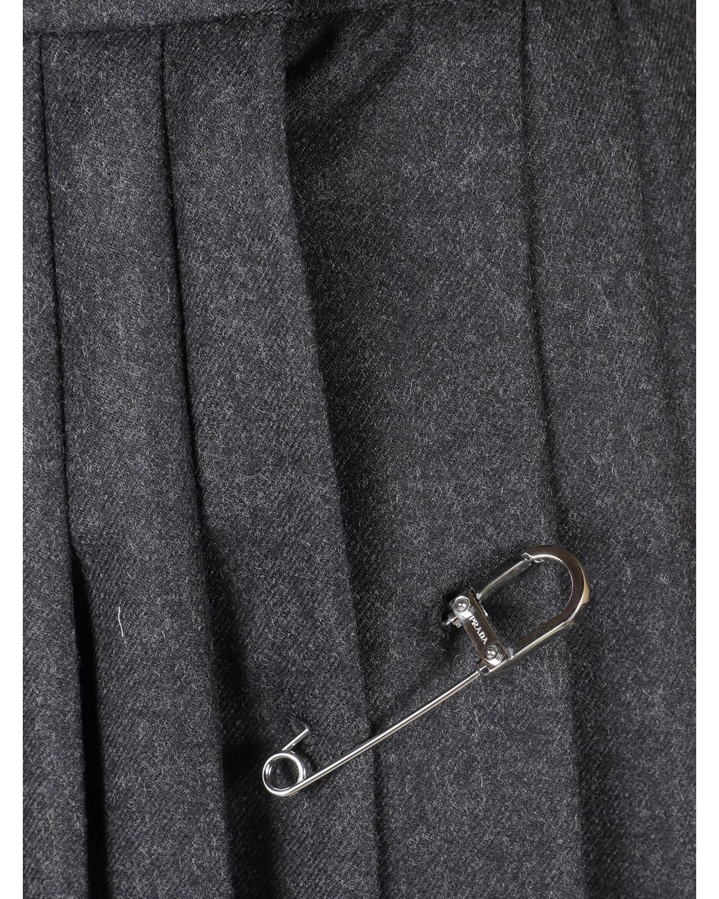 Prada Gray Pleated Wool Flannel Skirt