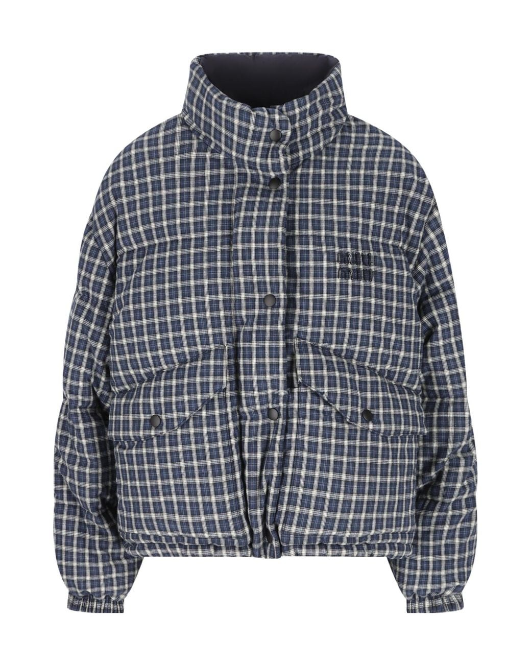 Miu Miu Gray Reversible Flannel Down Jacket