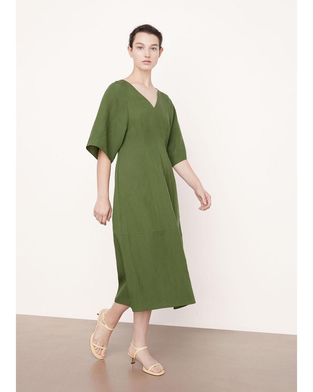Vince Green Short-Sleeve V-Neck Dress