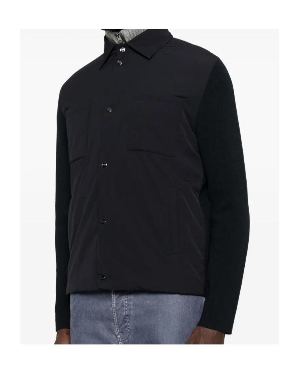 Herno Black Knitted-Sleeve Buttoned Jacket for men
