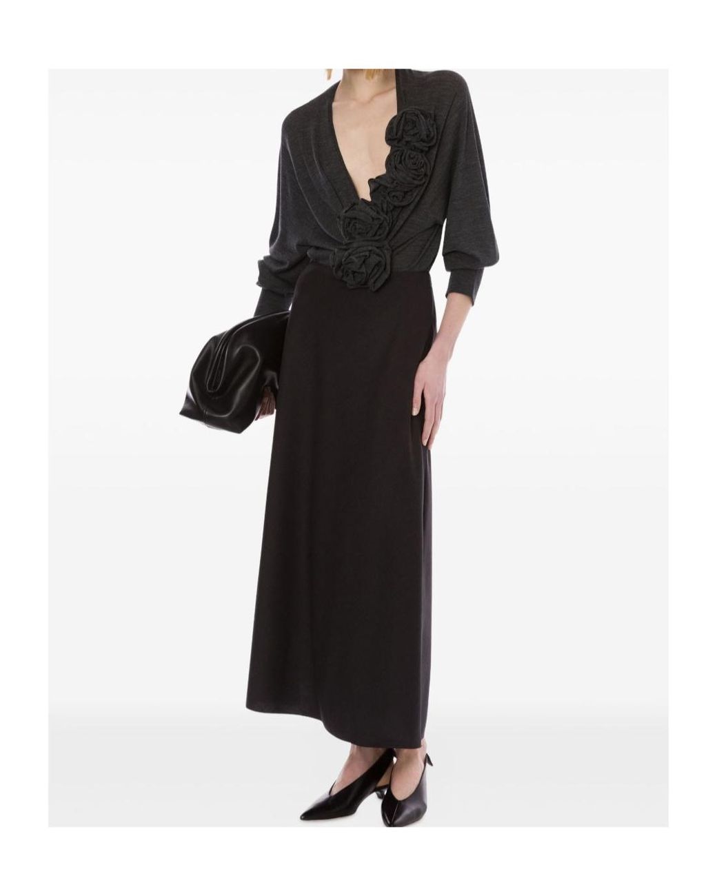 Alberta Ferretti Black Dark High-Waisted Midi Skirt