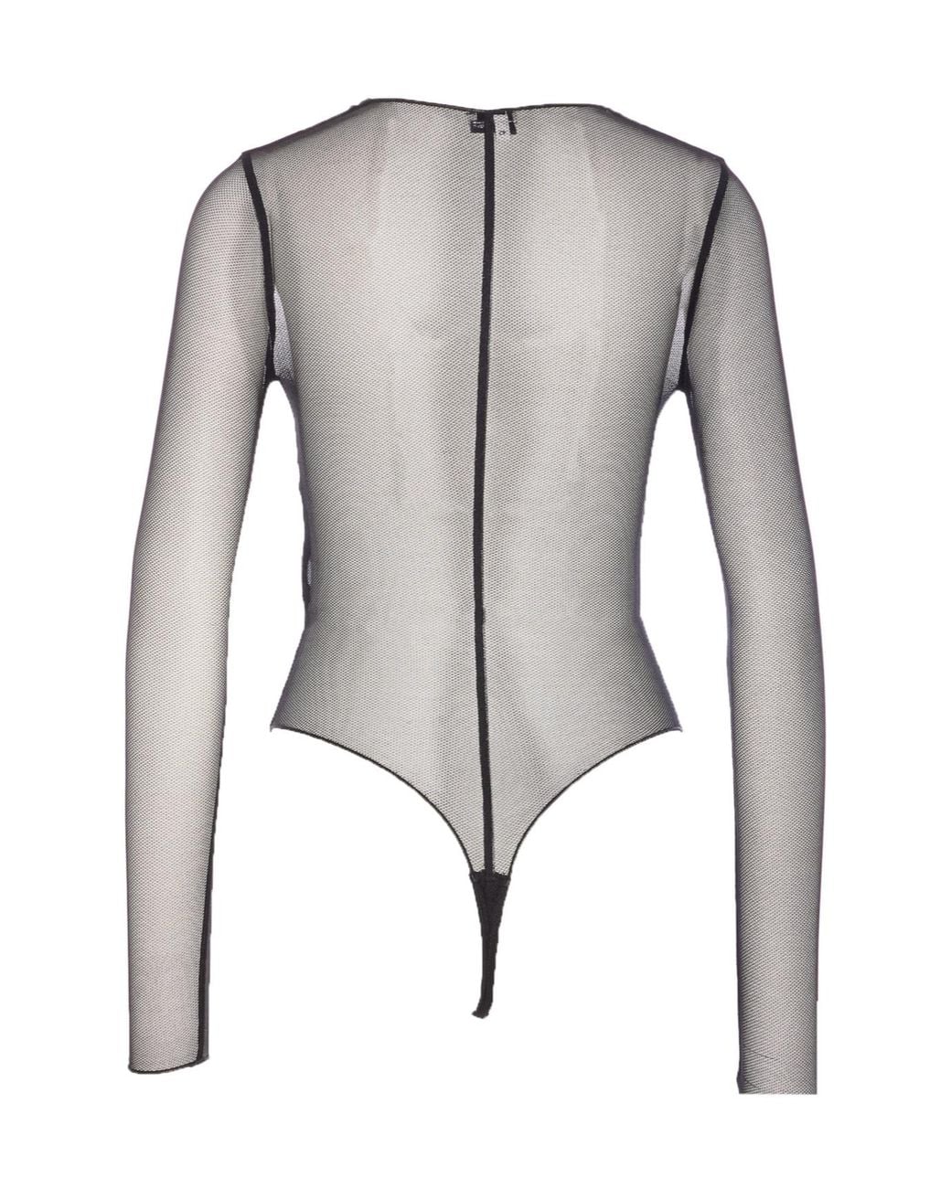Elisabetta Franchi Gray Long Sleeved Mesh Bodysuit