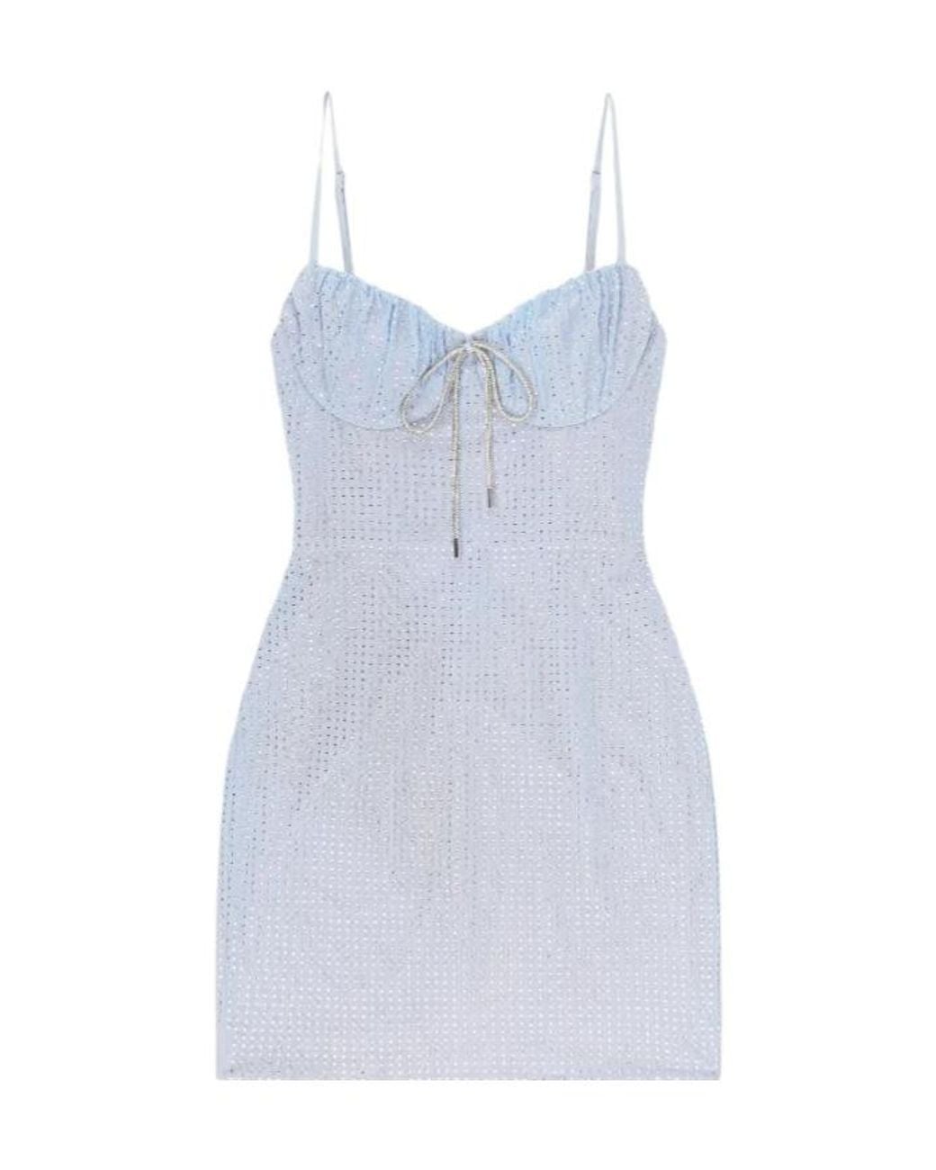 Area Blue Embellished Hotfix Mini Dress