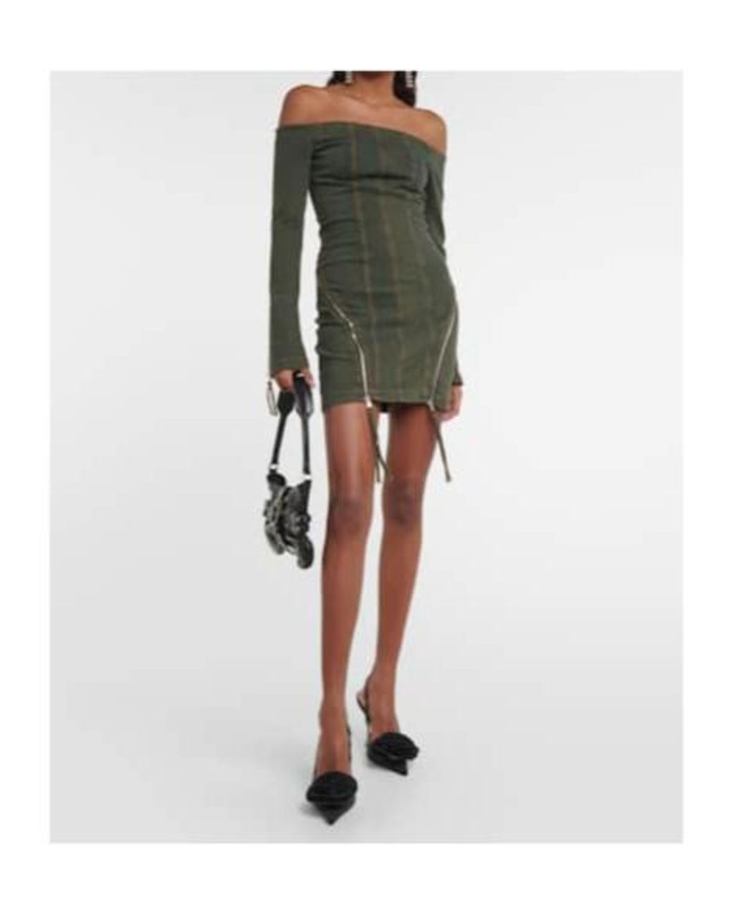 Blumarine Green Off-Shoulder Denim Minidress
