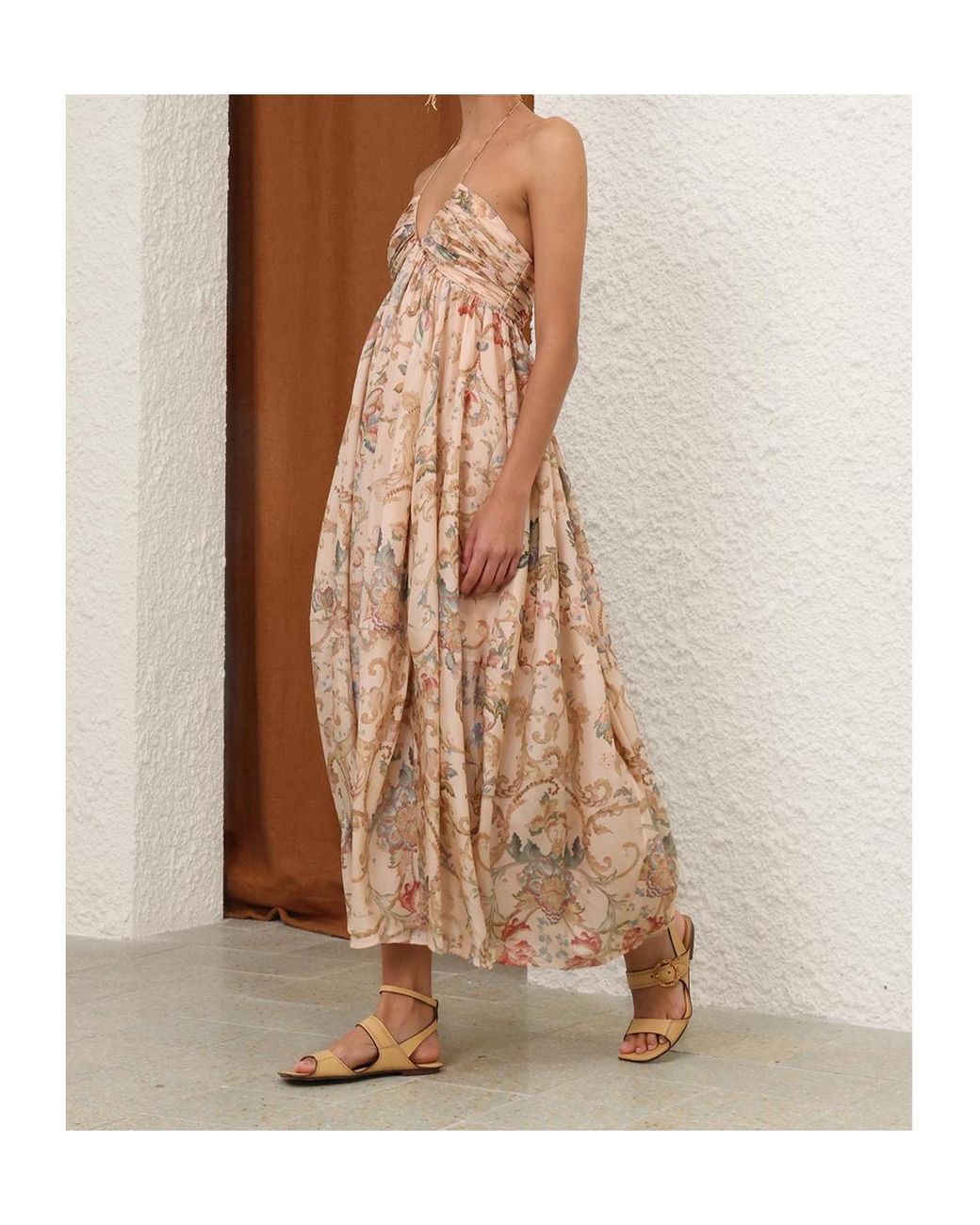 Zimmermann Natural Roselight Halter Maxi Dress