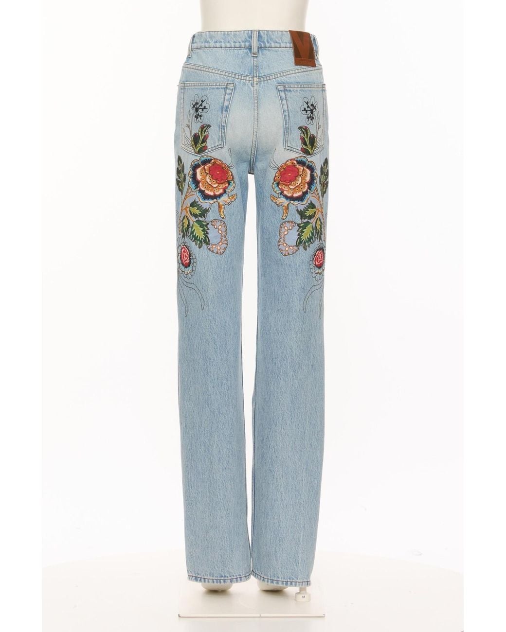Valentino Blue Floral Embroidered Straight Leg Jeans