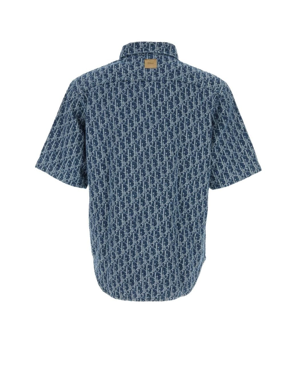 Dior Blue Homme Oblique Pattern Short-Sleeve Shirt for men