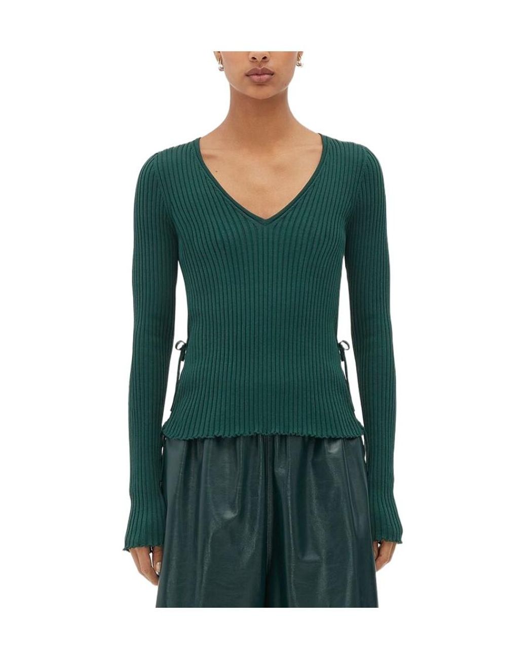 Bottega Veneta Green V-Neck Ribbed Jumper
