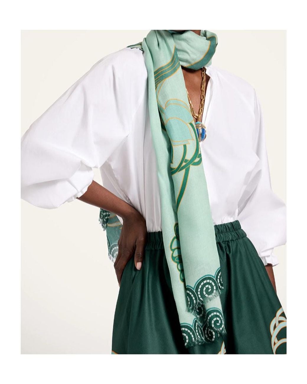 LaDoubleJ Green Floral Print Scarf