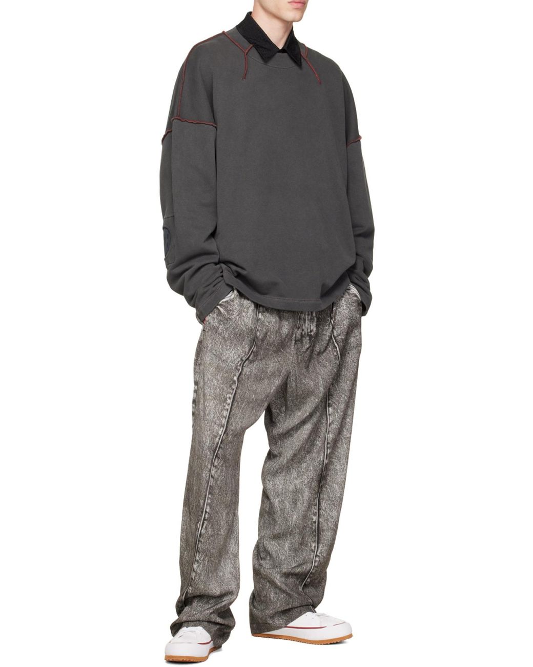 DIESEL Gray Faded-Effect Straight-Leg Pants for men