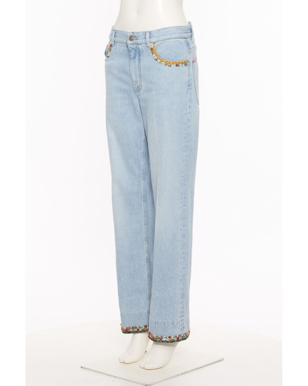 Valentino Blue Floral Hem Wide Leg Jeans