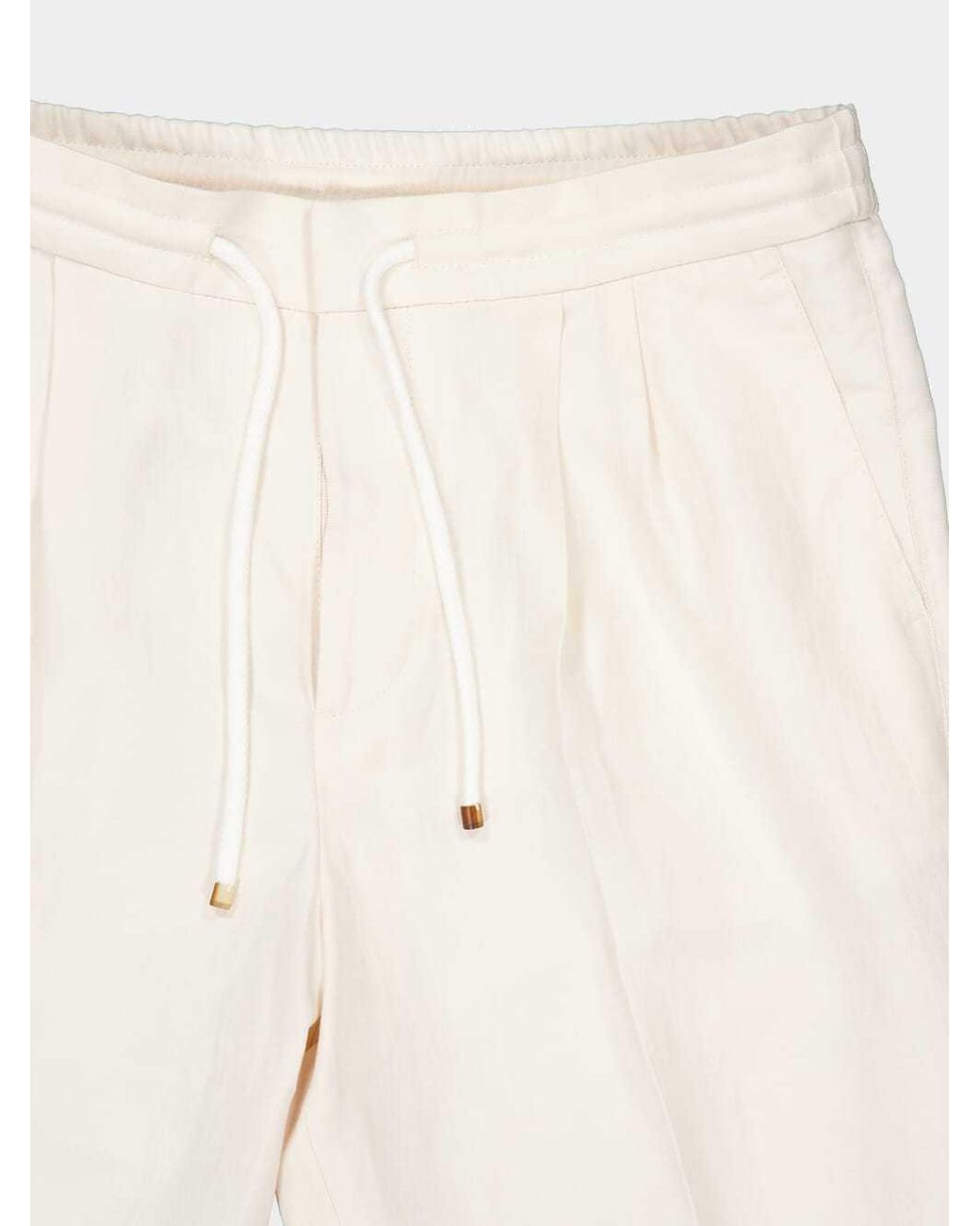 Brunello Cucinelli White Drawstring Tapered Leg Trousers for men