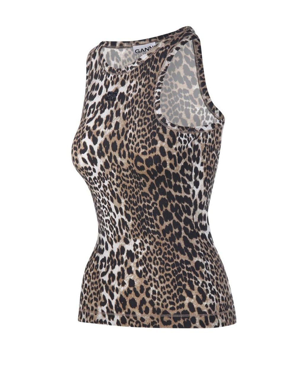Ganni Multicolor Animal-Print Sleeveless Top
