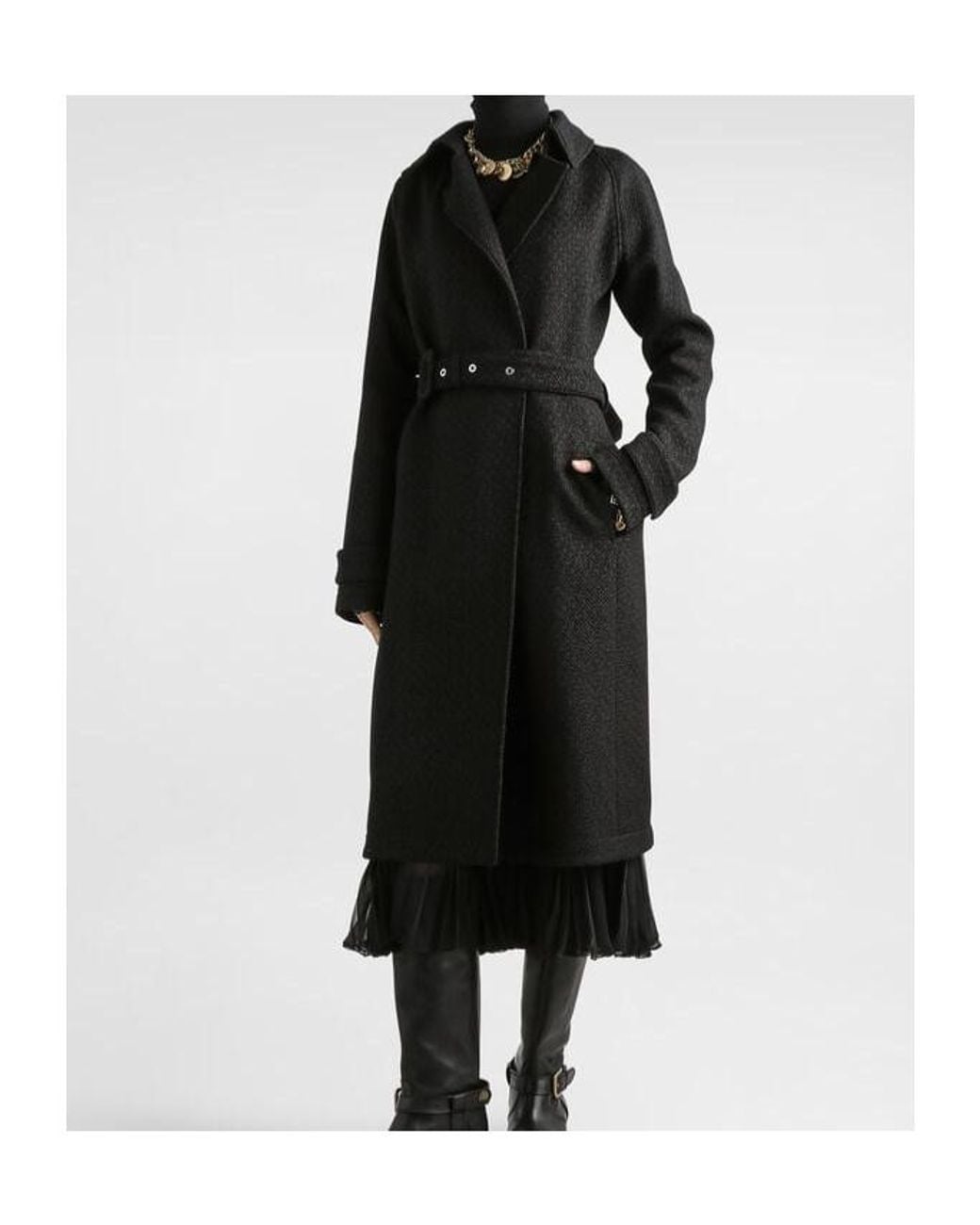 Dolce & Gabbana Black Tweed Trench Coat