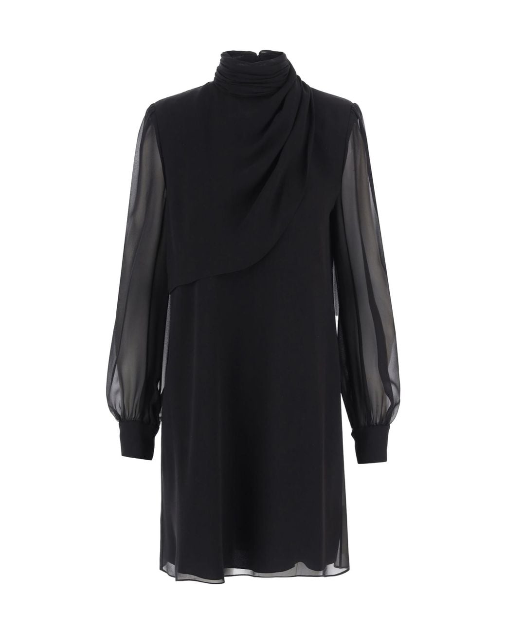 Valentino Blue Draped High Neck Long-Sleeved Dress