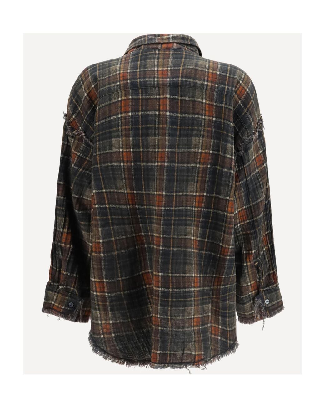 R13 Gray Checked Distressed Reversible Shirt