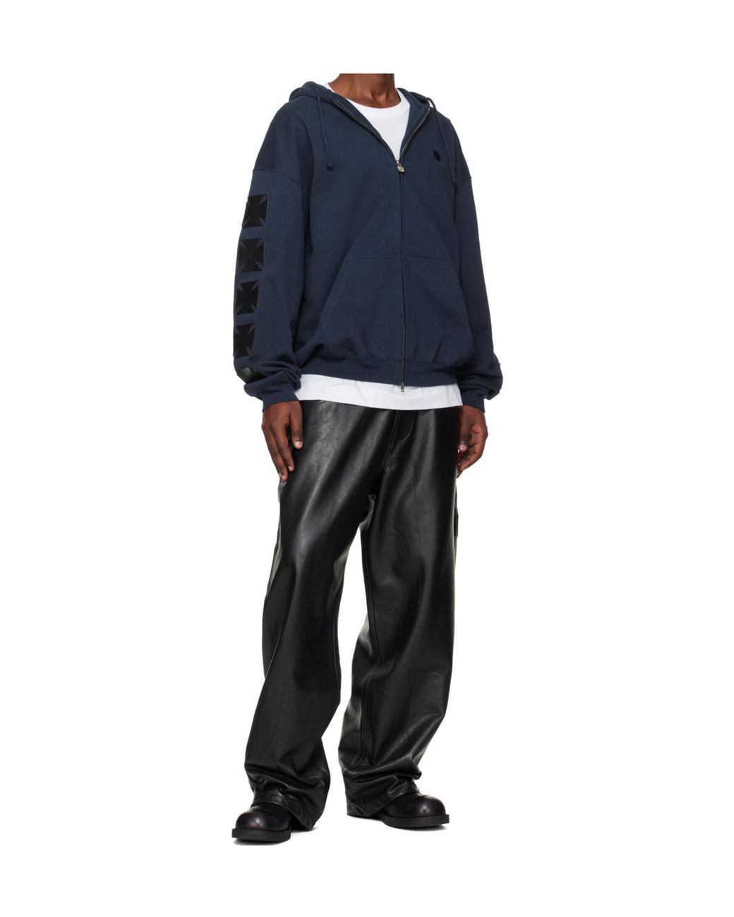 Vetements Blue Leather Biker Long-Sleeve Zip-Up Hoodie for men