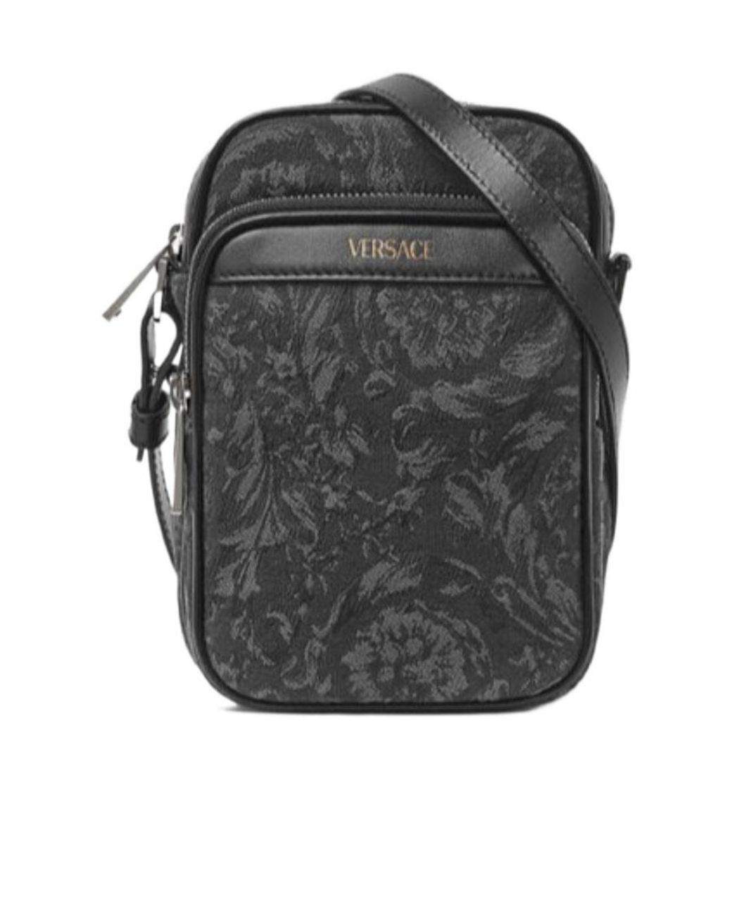 Versace Gray Barocco Athena Zip-Up Crossbody Bag for men