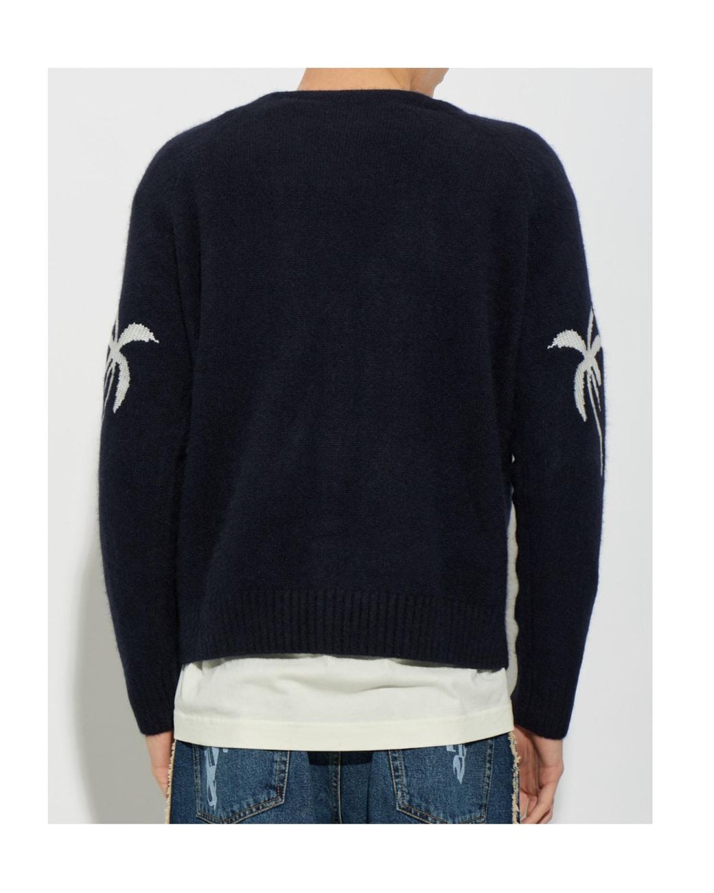 Palm Angels Blue Long-Sleeved Knitted Cardigan for men