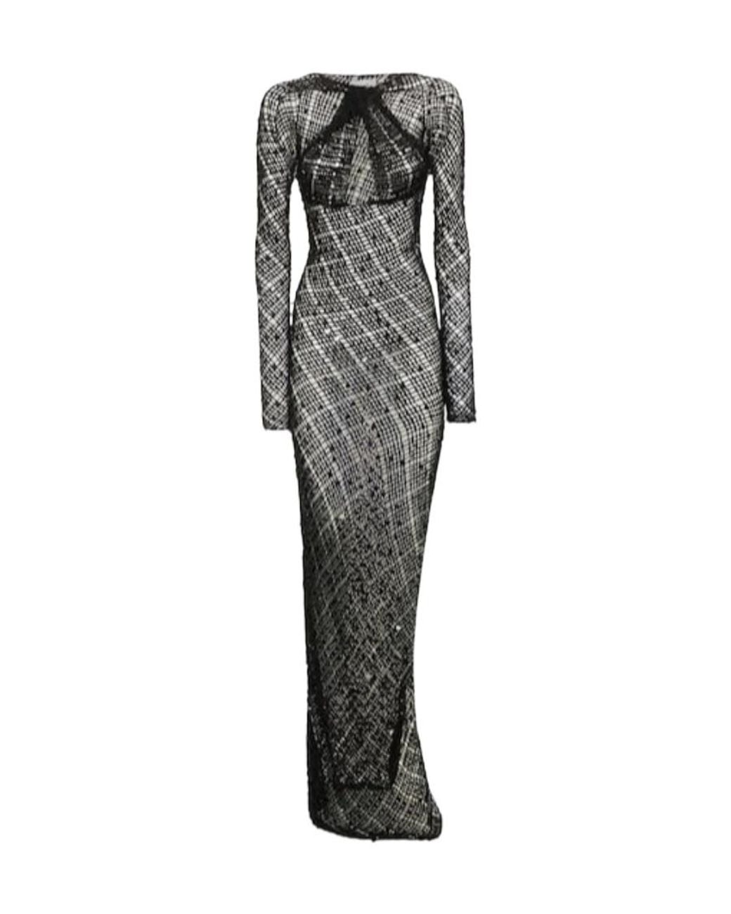 Coperni Gray Sequin Crochet Cut-Out Maxi Dress