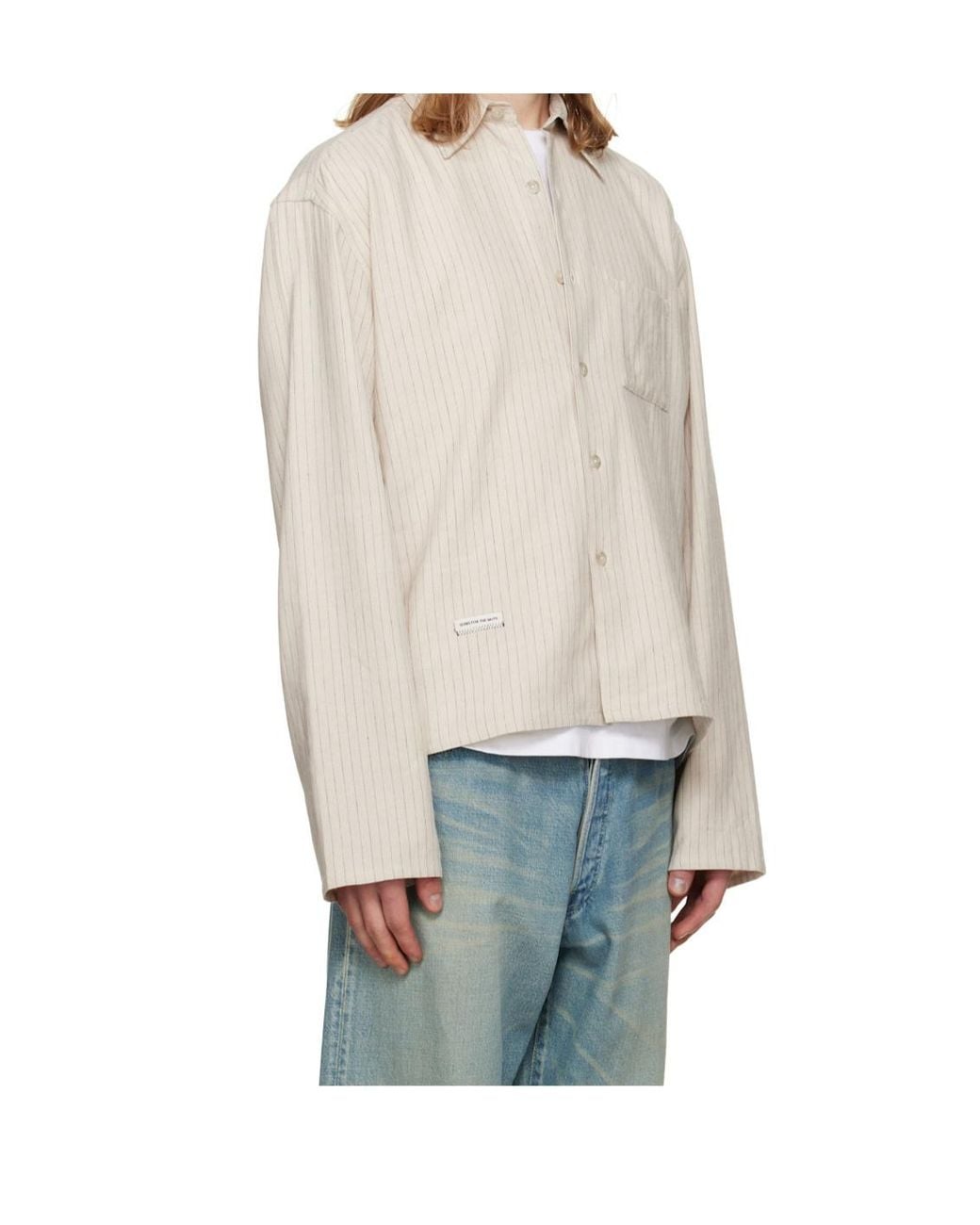 Song For The Mute White Striped Cropped Shirt for men
