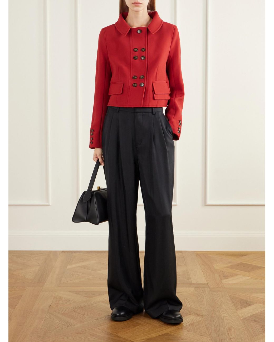 Emilia Wickstead Red Cropped Darted Birdseye Jacket