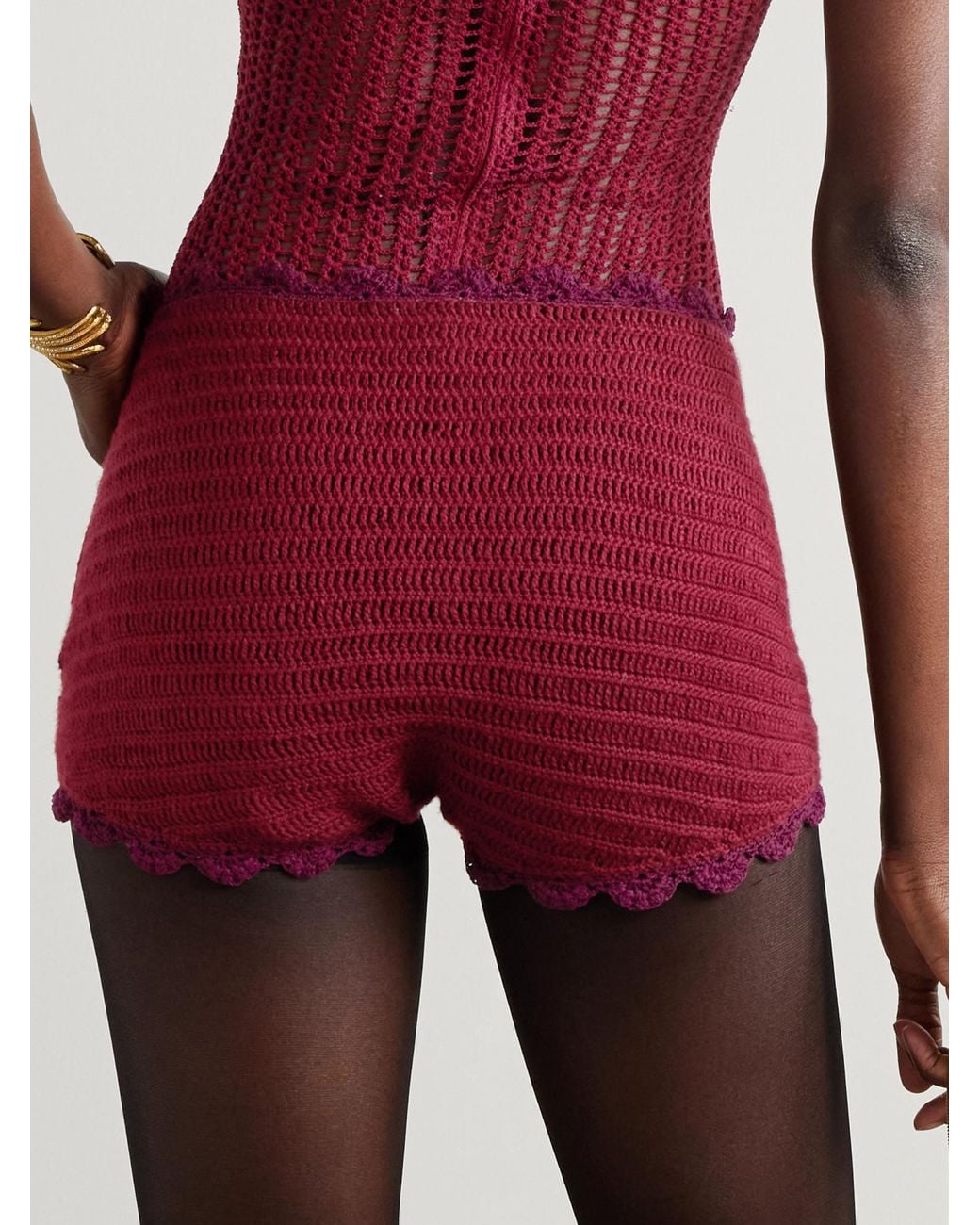 Magda Butrym Red Scalloped Crocheted Cotton Shorts