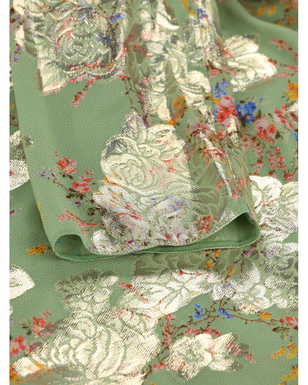 Valentino Green Draped Floral Jacquard Top