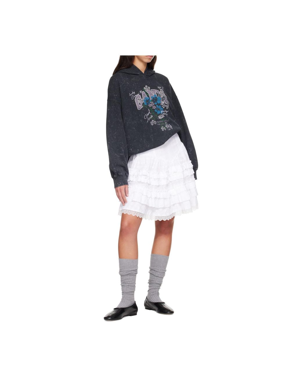Ganni Black Isoli Cropped Printed Hoodie