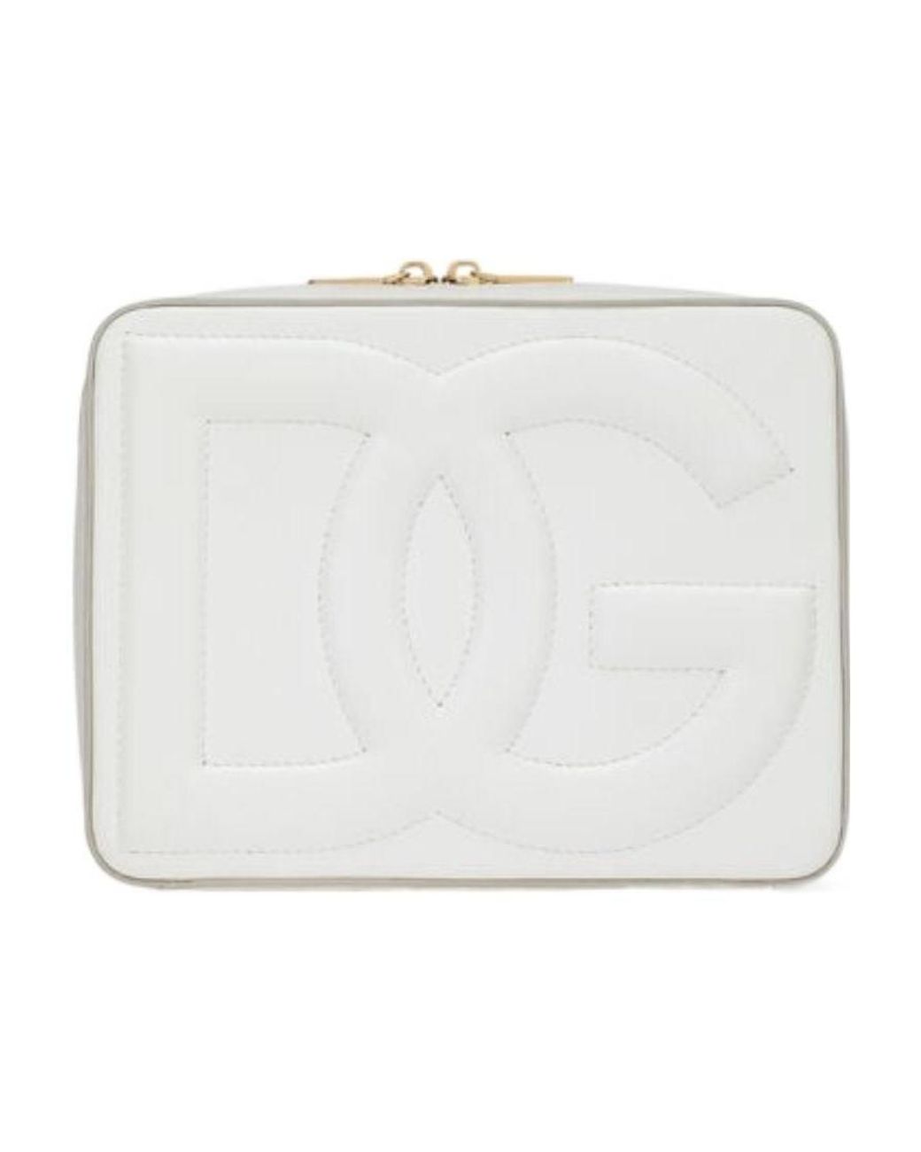 Dolce & Gabbana White Logo Embossed Medium Camera Bag
