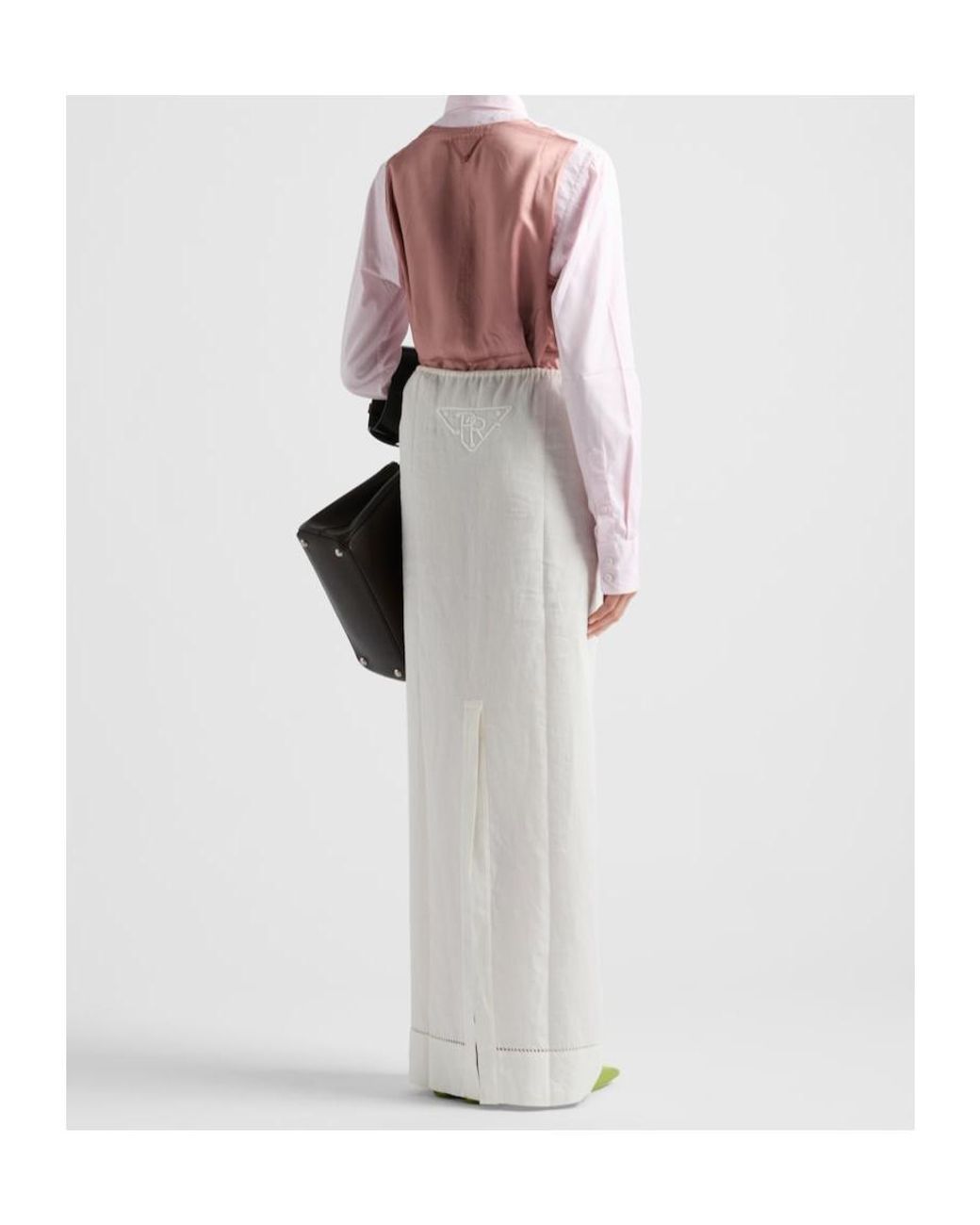 Prada White High Waist Logo Embroidered Maxi Skirt
