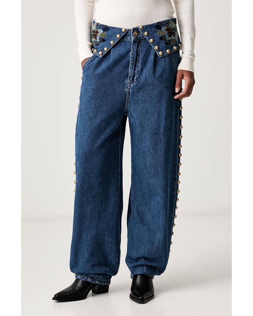 Farm Rio Blue Embellished Balloon Jeans
