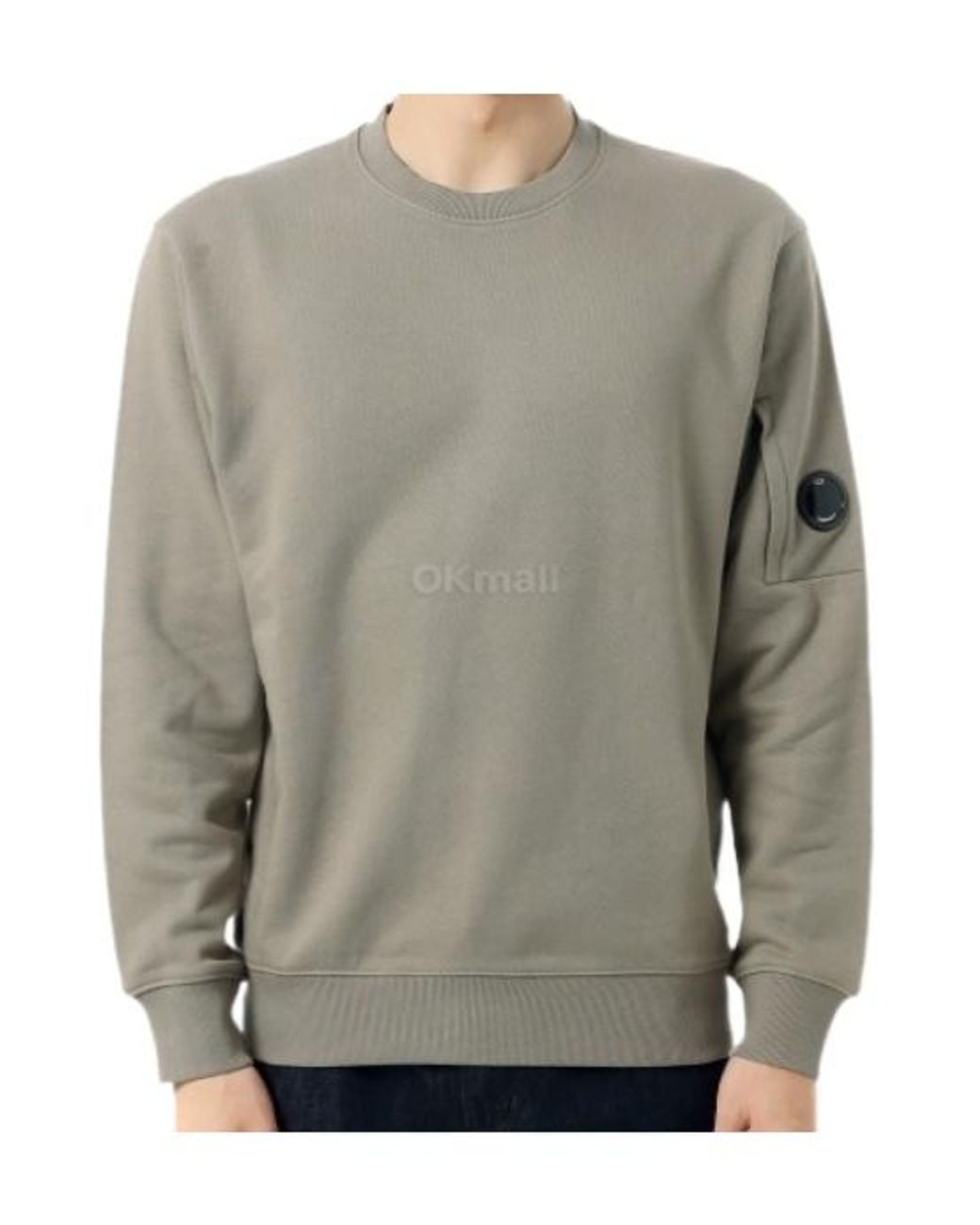 C P Company Gray Diagonal Raised Fleece Crewneck Lens Sweatshirt for men