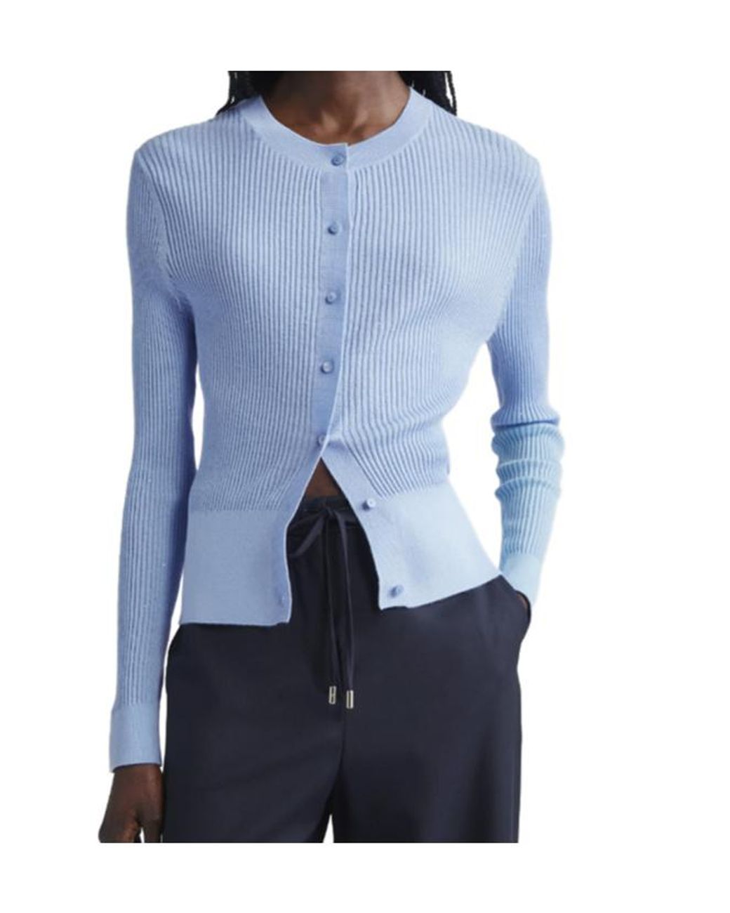 Max Mara Blue Studio Crewneck Button-Up Cardigan