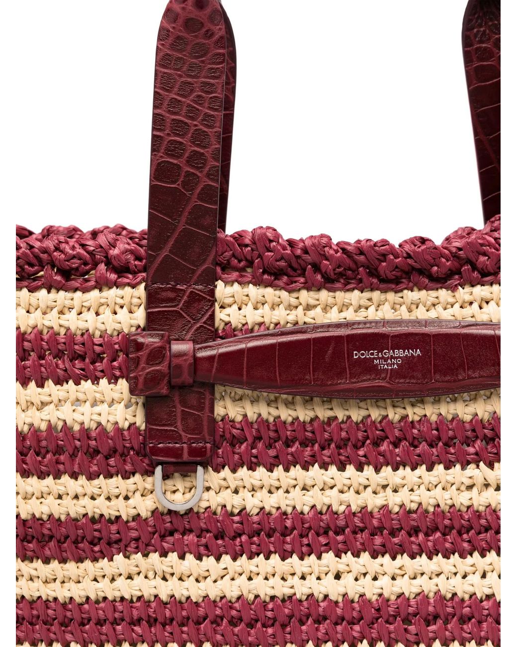 Dolce & Gabbana Red Striped Raffia Tote Bag for men